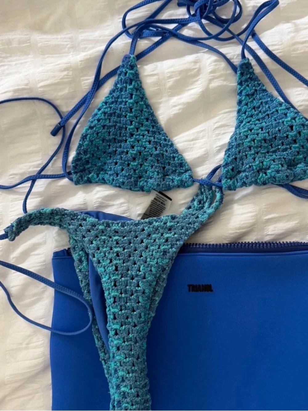 Triangle blue crotchet bikini